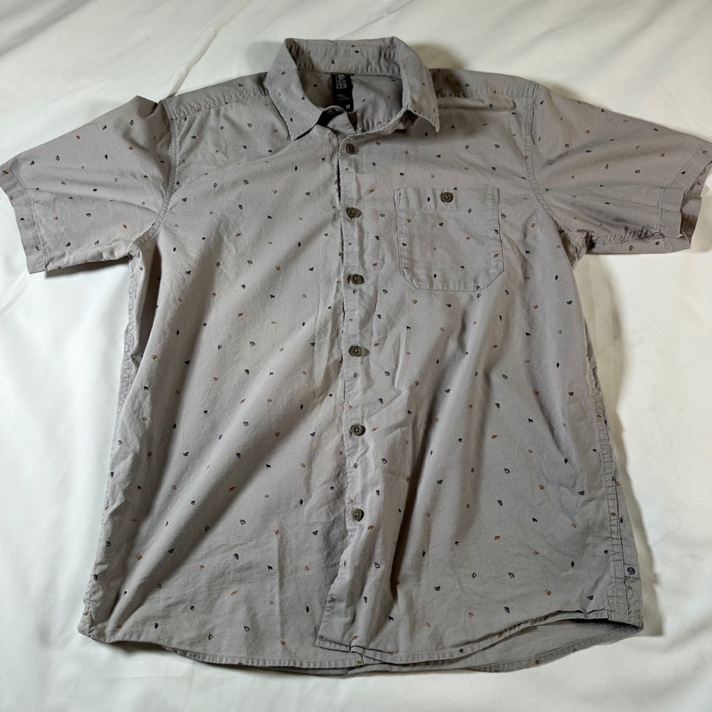Mountain Hardwear Mens Gray Short Sleeve Button Down Shirt OM7468 Size M
